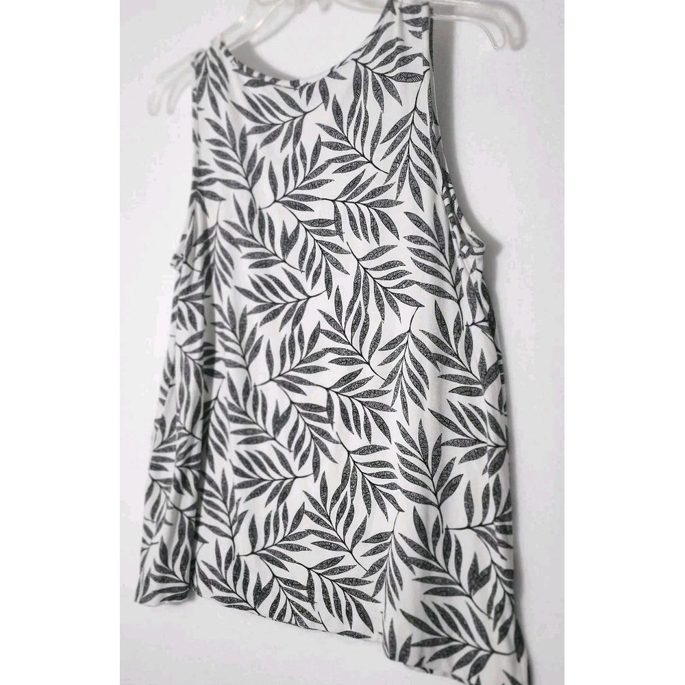J Jill Wearever Leaf Print Tank Top Size Small Petite Black White Boho Casual
